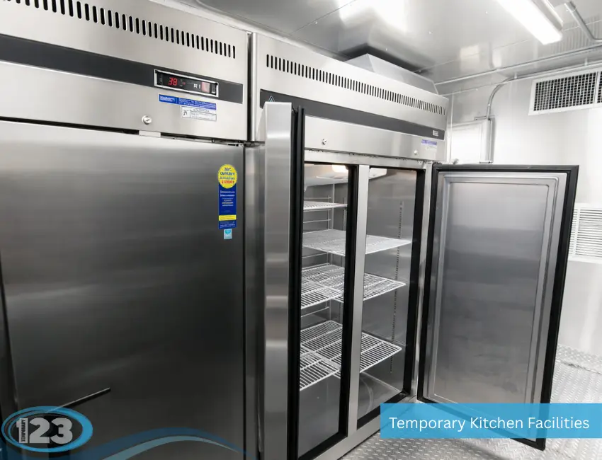 Reach-in commercial refrigerators inside a mobile kitchen